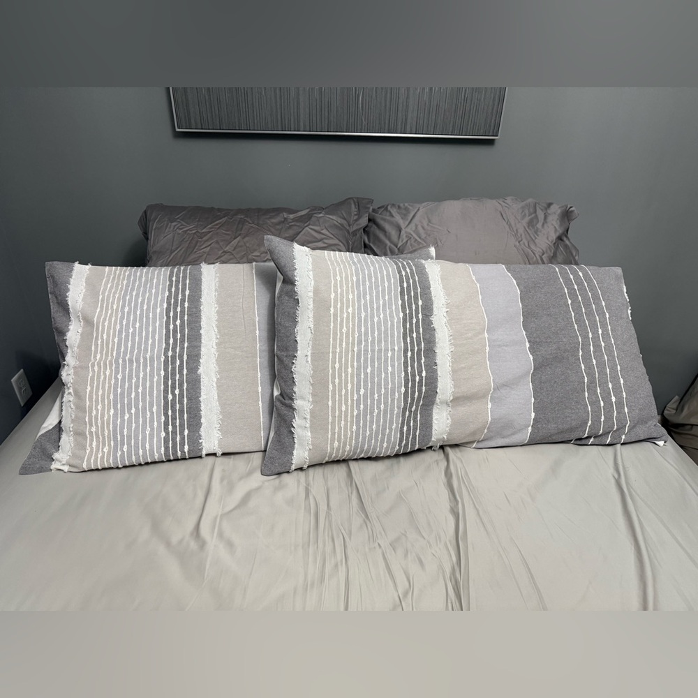 Levtex Charcoal and Ivory Striped Pillows